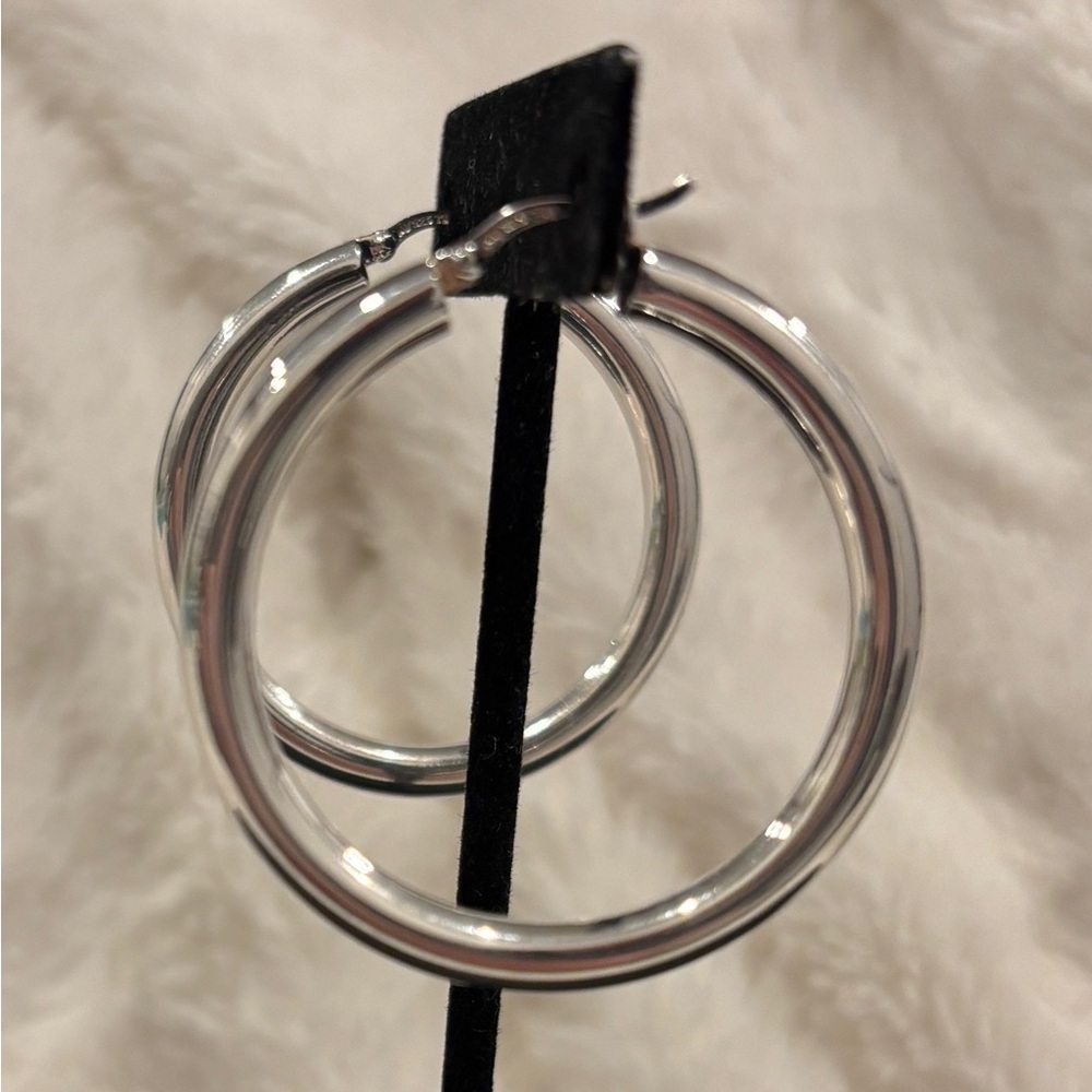 Sterling Silver Chunky Round Tube Hoop Earrings